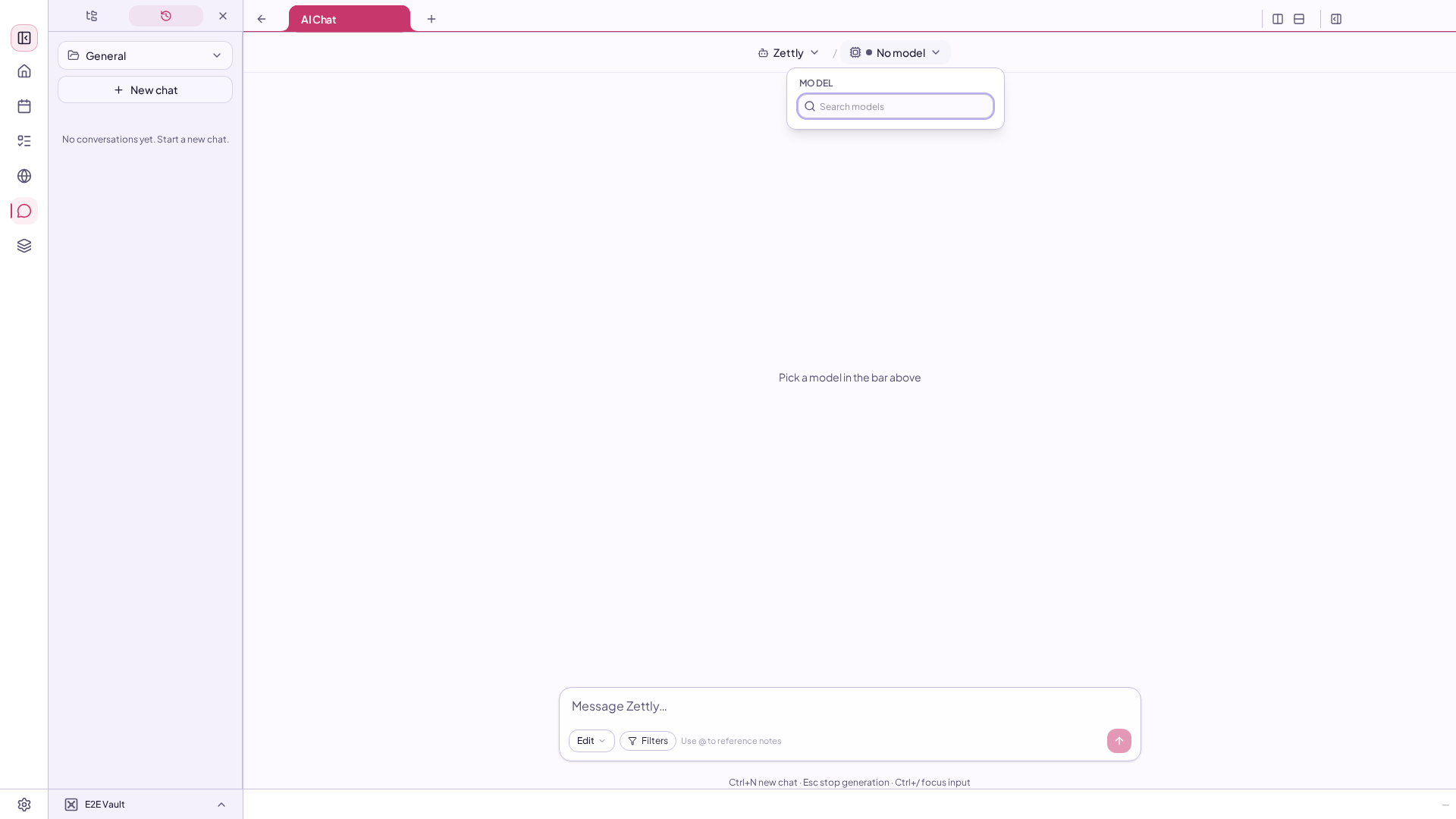Zettly AI chat citing vault notes and tool results