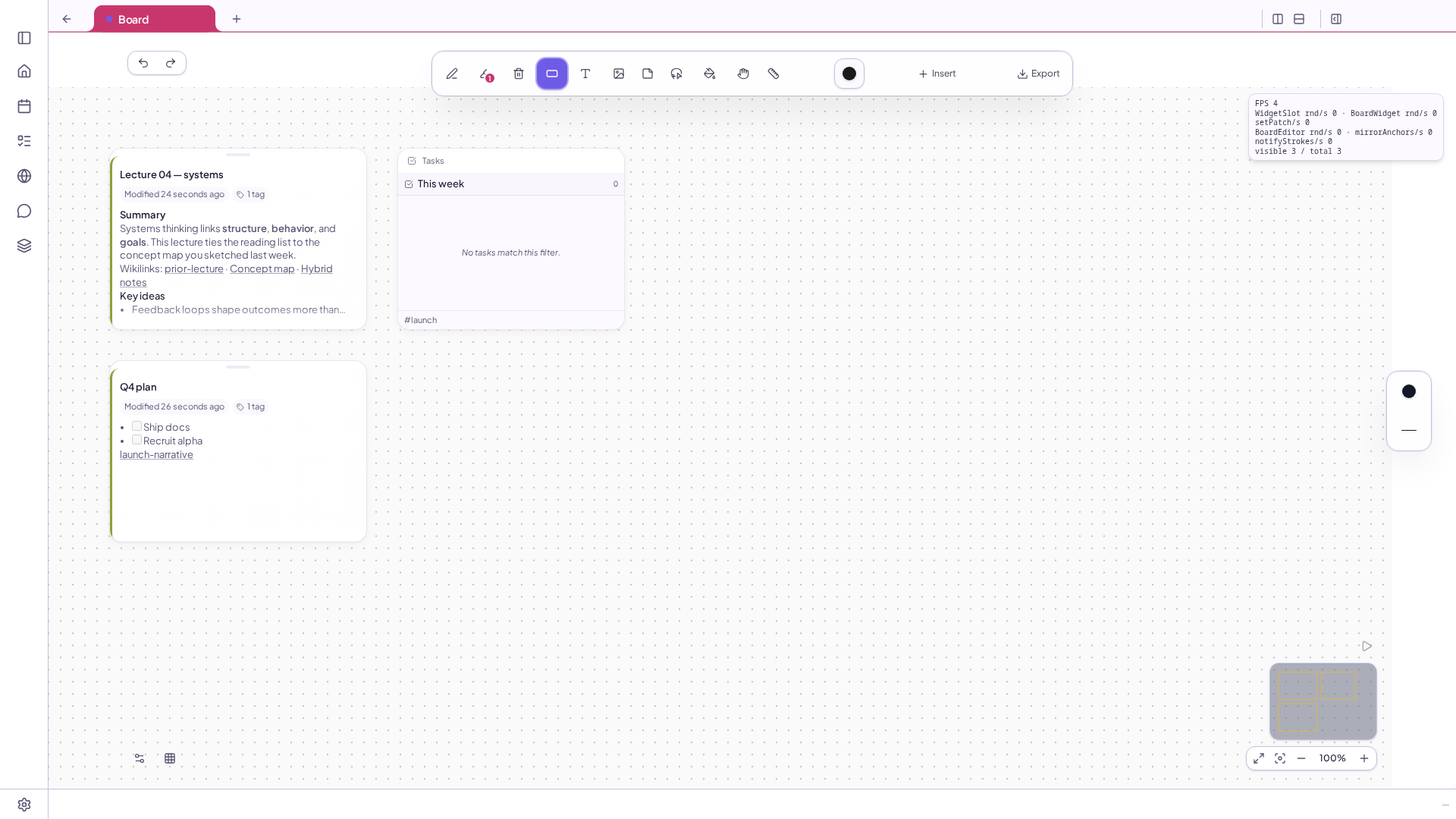 Zettly board with live note, task, and calendar widgets